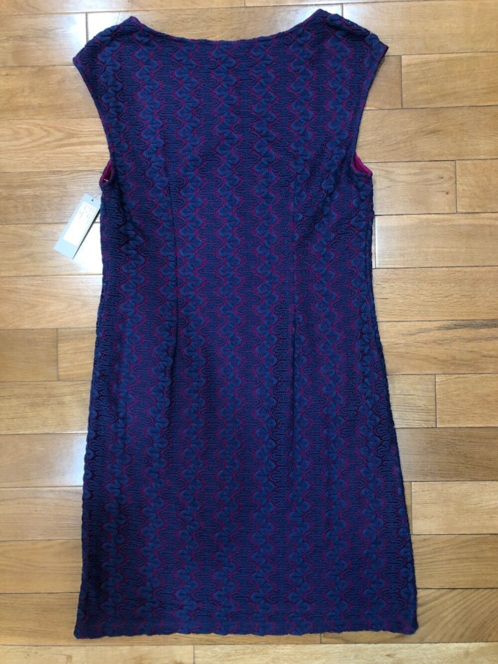 NWT Ellie Kai Emily Dress Fuchsia Sheath Dress With Navy Lace Overlay Size 10 - Picture 9 of 12